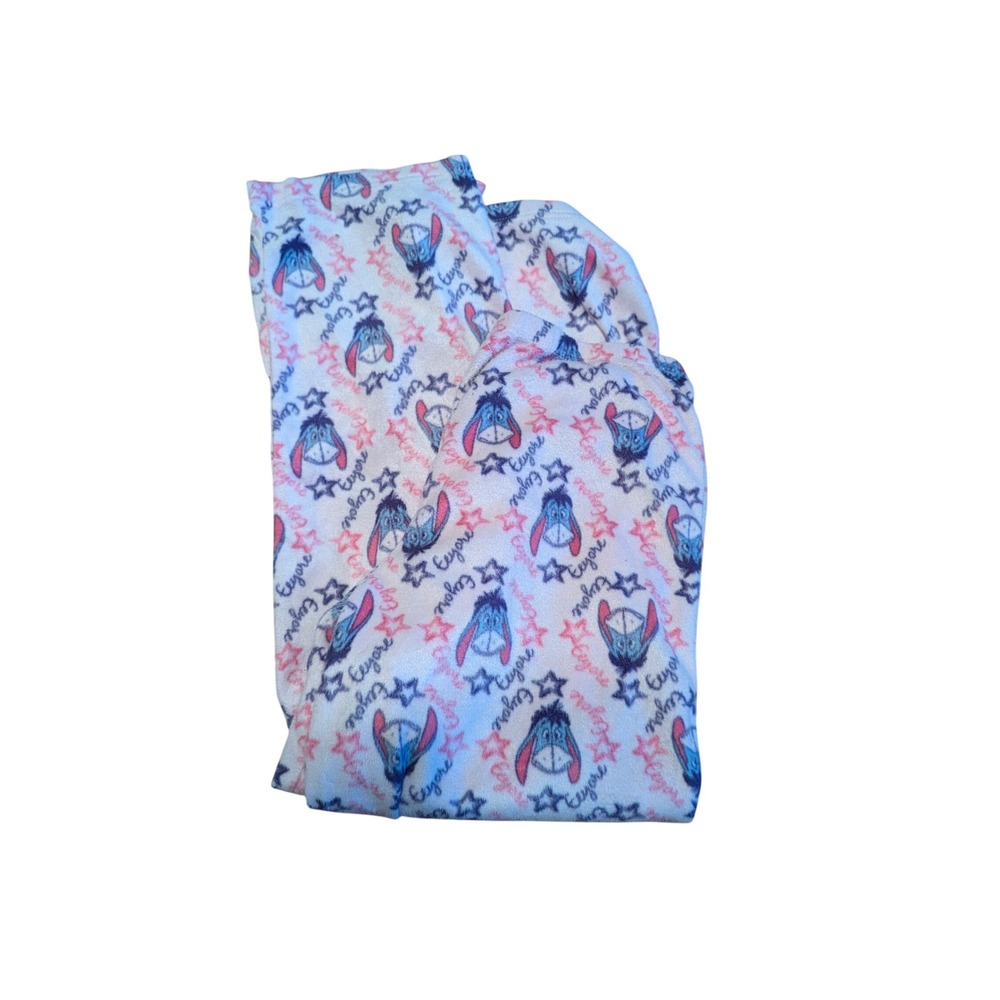 Disney Eeyore Fleece Pajama Pants Large 12-14 Pink Blue Star Plush Sleepwear